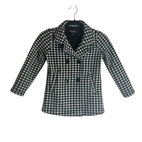 Nicole Miller Girls’ Houndstooth Pea Coat | Black White Winter Jacket Size 6/6X - Picture 1 of 4